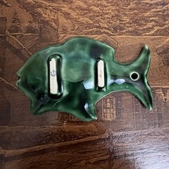 Vintage Green Glazed Ceramic Hanging Fish Sculpture Mid Century Home Decor