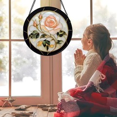 Stained Glass Sun Catcher Black Pink Rose Window Decor Gift for All Occasions