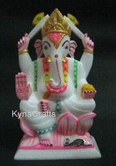 White Marble Ganpati Ji Statue for Temple Decor Handmade Lambodar Idol 11 Inches