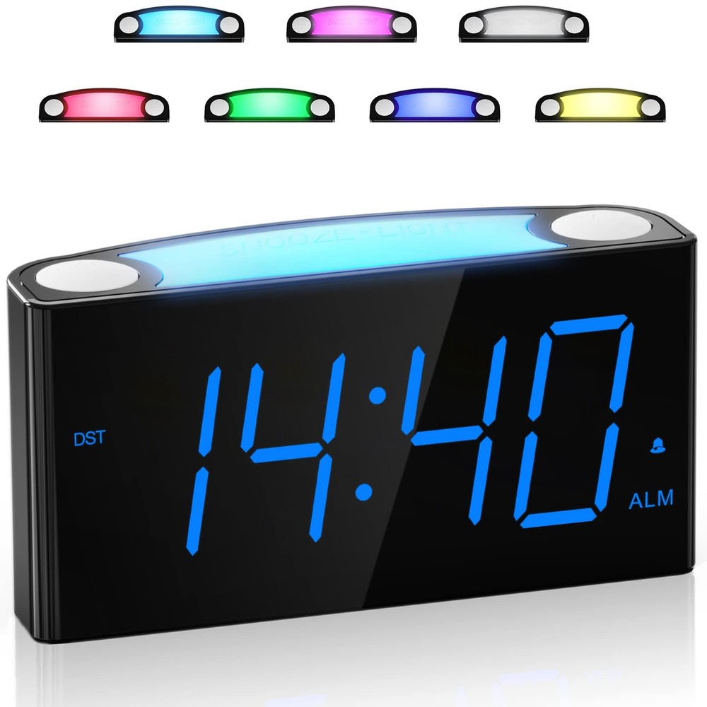 Digital Alarm Clock for Bedroom – 7 Color Night Light, USB and Type-C Charger,7.