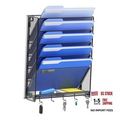 Hanging Wall File Organizer with Hooks, 6 Tier Vertical Wall Mount Hook 6-Tier