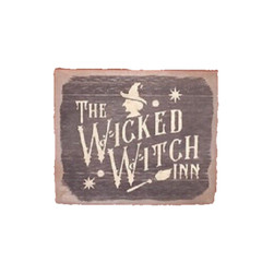 New Primitive BARNWOOD WICKED WITCH INN 8″HX7″W AGED Black Tan Rustic Halloween