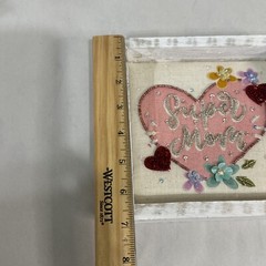 Super Mom Rustic White Wooden Shadow Box 7″ x 7” Heart Sequins Beads Mothers Day