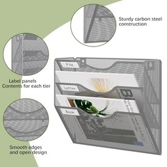 Hanging Wall File Organizer, 3 Pocket Wall Mounted Mail 3 Tier Silver