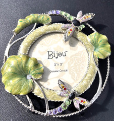 Y2K Bijou Dragonfly Picture Photo Frame Whimsical Metal Jeweled Enamel Crystals