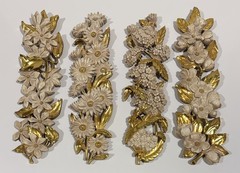 HOMCO Vintage 1974 Dogwood Apple Flower Wall Hanging Plaque Gold Cream Set of 4
