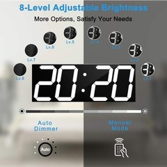 Large LED Wall Clock Remote Control Auto Dimmer Countdown Timer White Display