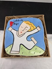 Vintage Sandra Magsamen Silvestri Art Pottery Wall Plaque»Celebrate Life” NOS