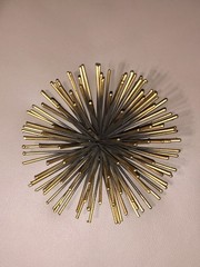 3 Gold/Black Starburst Metal Atomic MCM Style Sea Urchin Wall Hangings Decor