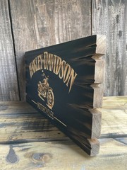 Harley Davidson Motorcycles Wooden Sign Carved Rustic Antique Look Whiskey Bar