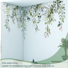 Green Plants Leaves Wall Decals Peel and Stick Large Floral Flowers Wall Sticker