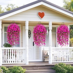 2PCS Artificial Hanging Flowers UV Resistant Faux Petunia Outdoor Porch Patio
