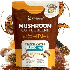 Mushroom Coffee Organic Instant Coffee, 25-in-1, Third-Party Tested Keto Friendl