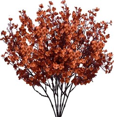 6 Bundles Artificial Burnt Orange Baby’s Breath Flowers 18.5 Inch Silk