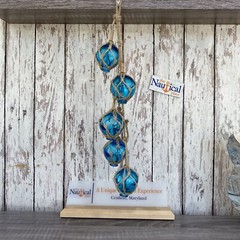 Glass Fishing Floats On Jute Rope – Red, Blue, Aqua, Green – Nautical Wall Decor