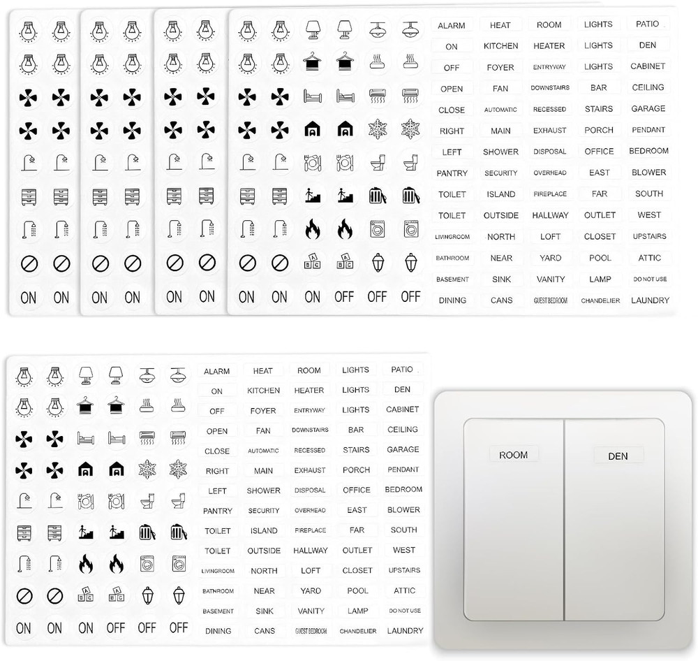 Transparent Light Switch Labels 620PCS, Waterproof Switch Stickers for Home Offi