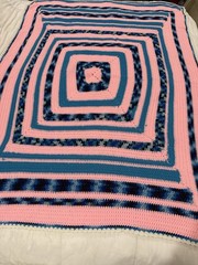 Oversized Handmade Crochet Afghan Blanket Set Pink Blue Teal +3 Matching Pillows
