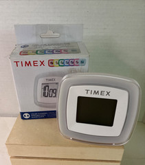 Timex Alarm Clock Color Changing DIgital Travel Dual White Battery Powered