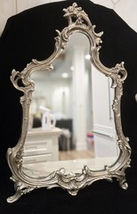 Ornate Silver Framed Arched Vanity/Tabletop Mirror, Freestanding