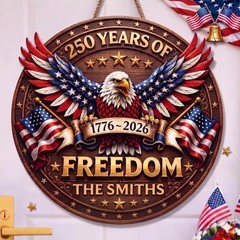 Personalized America 250 Years Wooden Sign, US Flag Eagle Door Hanger