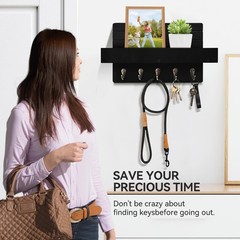 KISENG Key Holder Wall Mount, Rustic Key Hooks for Wall with Shelf for Mail