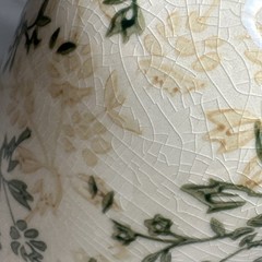 Ceramic Vase Rustic Floral Beige Tan Green Glazed Crack Chinoiserie Tuscan Decor