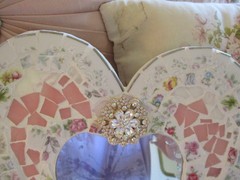 Shabby Chic Broken China Mosaic Heart Plaque Mirror