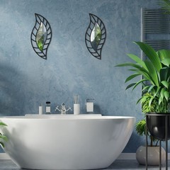 2 Pcs Decorative Mirror Wall Decor Leaf Teardrop Mirror Wall Mounted Decorati…