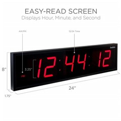 Ivation 24″ Large Digital Clock, 6-Level Brightness, LED Wall Clock, Red