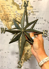 Solid Iron Star Nautical Compass Rose Directional Wall Hanging 14” Vintage Verdi