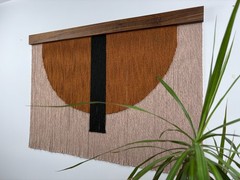 Personalizable Large Macrame Wall Art: Bohemian Textile on Walnut, Beech, Oak