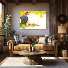 Calvin And Hobbes Canvas Wall Art Print – Kids Cartoon Framed Wall Hanging