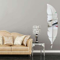Large 3D Feather Mirror Wall Sticker Acrylic Art Room Decal Decor DIY Removable