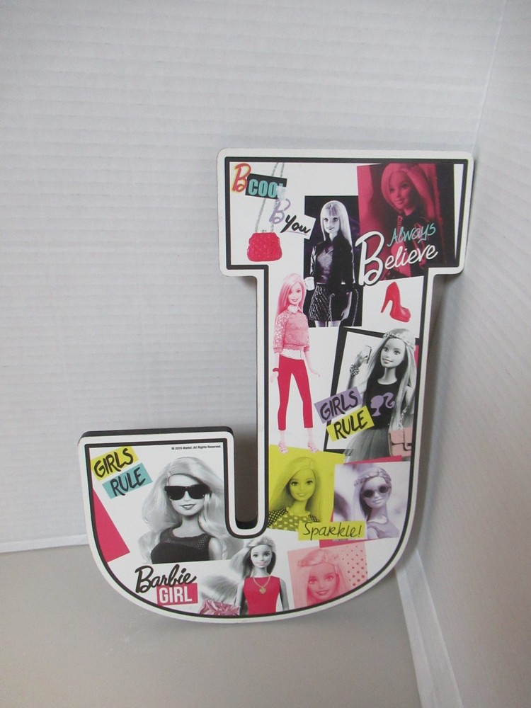 Barbie Letter «J» Wood Wall Art Print Décor For Kids Room NEW