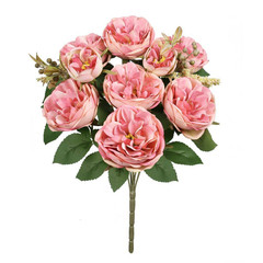 18 In. Red Orange Artificial Cabbage Rose Flower Stem Bush Bouquet (Set of 2)