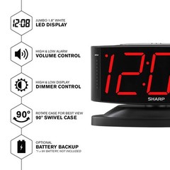 SHARP Home LED Digital Alarm Clock – Swivel Base – Outlet Powered, Simple
