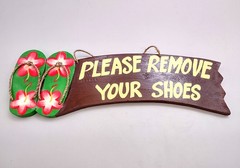 Tiki Please Remove Your Shoes Painted Wood sign (1 sign approx. 5×15 inches)