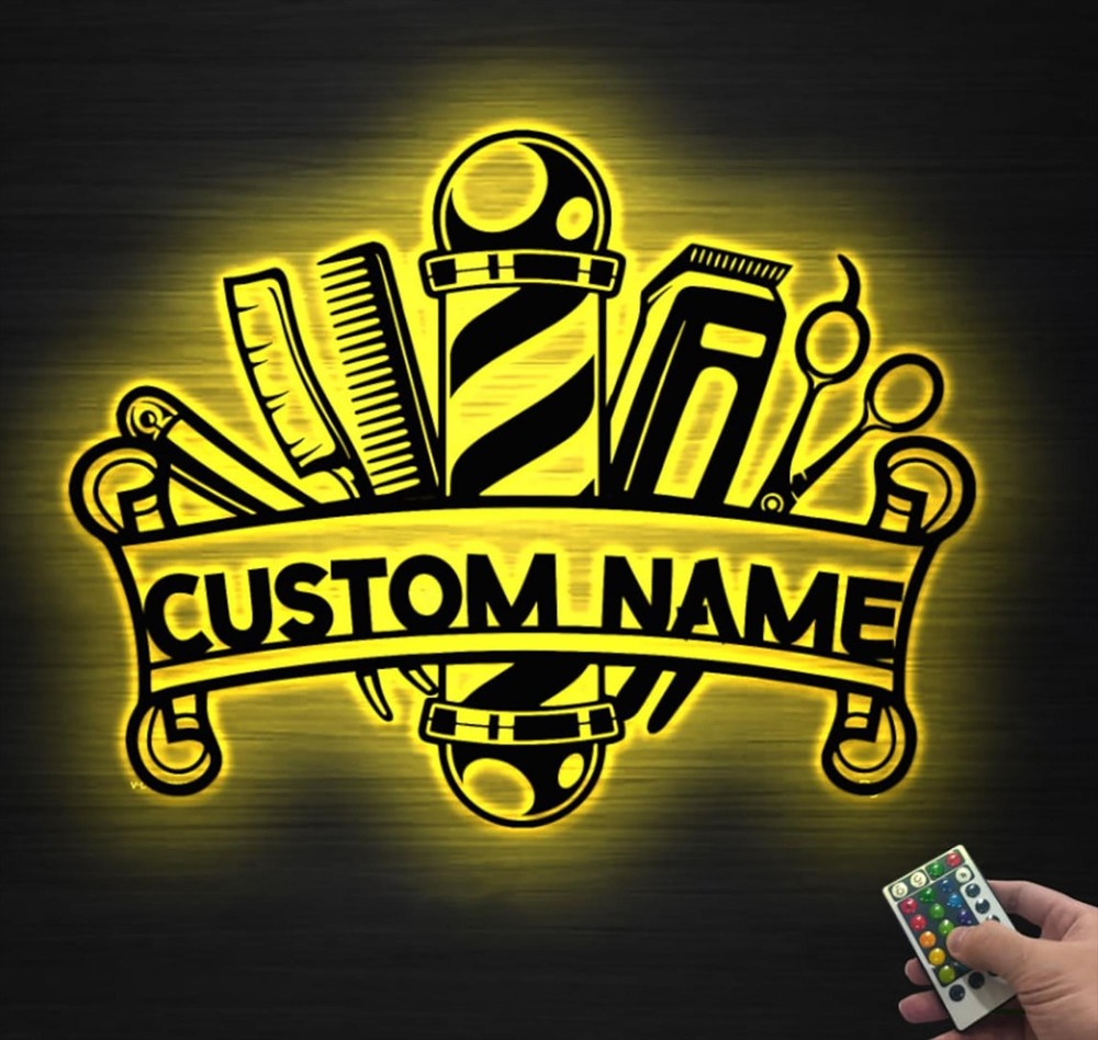 Personalized Barber Shop LED Sign, Custom Name Hair Salon Decor