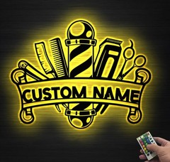 Personalized Barber Shop LED Sign, Custom Name Hair Salon Decor