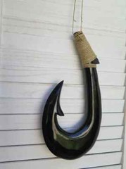 Hawaiian Hand Made Wall Decor Solid Black Wood Polynesian Tribal Fish Hook