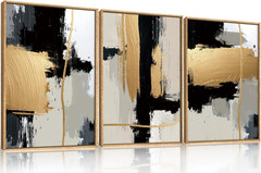 Modern Black Gold Canvas Art Set – Minimalist Wall Decor for Any Room
