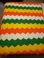 Afghan Handmade Crochet Zig Zag Chevron Stripe Throw Blanket 46″x63″ Bright