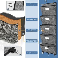 Over the Door File Organizer, Hanging Wall File Folders with 5 Deep Black