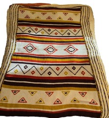 VTG Aztec Southwest Afghan Blanket Knitted Tan Beige Reversible Woven 78 X 56”