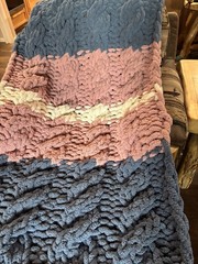 Chunky Knit Striped Sofa Throw Blanket, Blue Pink White, Large Rectangle