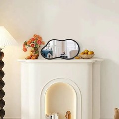 Irregular Wall Mirror with Wood Framed Small Asymmetrical Black Hanging Mirro…