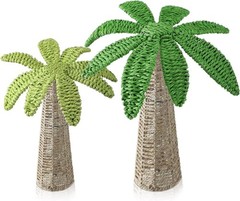 2 Pcs Weave Palm Tree Tabletop Decor, 9.8″ & 7″ Woven Rattan Palm Trees Tropical