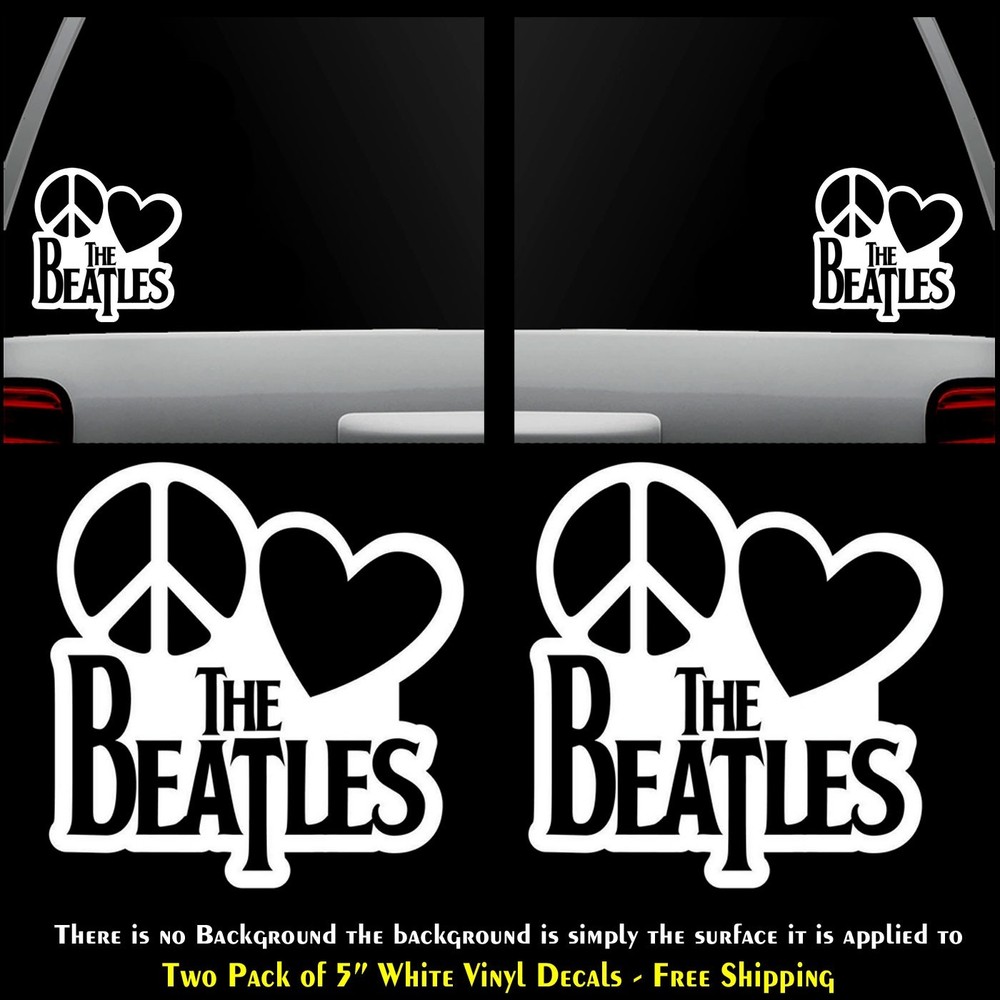 Peace Love The Beatles Two 5″ White Vinyl Decals Vehicle Window Any Flat Surface