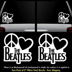 Peace Love The Beatles Two 5″ White Vinyl Decals Vehicle Window Any Flat Surface