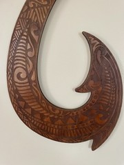 Custom Made Hawaiian Wall Decor Plaque Wood Maui Fish Hook Laser Cut 18”